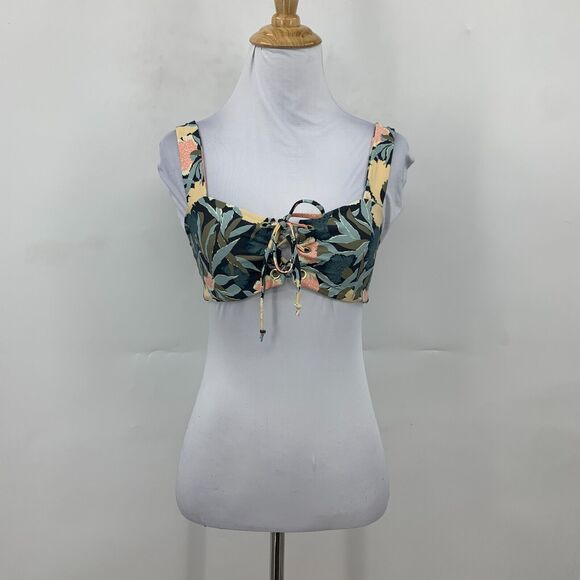 O'Neill Criss Cross Straps Bikini Top Womens S Small Waterfall Floral Front Tie - Picture 2 of 14